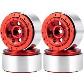 RCHUBAM 1.0 Beadlock Wheels 4Pcs Adjustable Offset Aluminum 1.1" Wheel Rims -3mm & +1mm for 1/18 TRX4M 1/24 SCX24 RC Crawler Car (Red)
