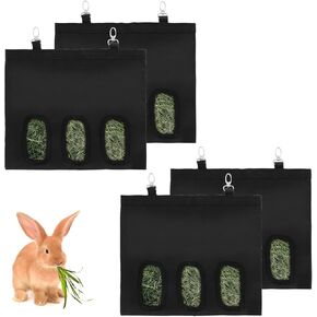 4PCS Rabbit Hay Feeder Bag, 13x10.6 Inch 3 Holes Large Capacity Hay Bag for Guinea Pigs, Guinea Pig Hay Feeder Bag for Rabbit Guinea Pig Chinchilla Hamsters Small Pets Animal