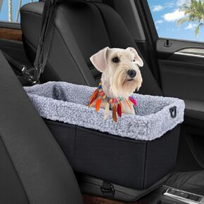 Dog Car Seat for Small Dogs, Center Console Dog Car Seat with Metal Frame & Double Protection Seat Belts, Dog Booster Seat, Pet Car Seat with Safety Leash and Storage Pocket for Pets Dogs Cats, Black