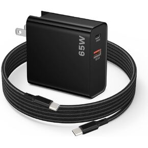 PD 65W USB C Fast Charger for DJI Neo, Air 3S, Mini 4K, Mini 4 Pro, Mini 2 SE, Avata 2, Mavic 3 Drones, Dual Port USB + Type C Wall Charger with C to C Charging Cable for DJI FPV Accessories, 6ft Long