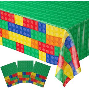 Blue Orchards Brick Table Covers (Pack of 3) - 54"x108" XL - Building Blocks Party, Gamer Birthday Party Supplies, Building Blocks Birthday, Kids Birthday Party, Birthday Decorations for Boys