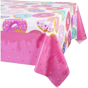 PHOGARY 3 Pack Donut Theme Tablecovers, Disposable Tablecloth, Dessert Time Party Supplies, Ideal for Girl Birthday Parties, Baby Showers, Donut Parties