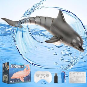 Newest Remote Control Dolphin Toys for Kids, 2.4G High Simulation Oceanic RC Dolphins Fish Toys for Swimming Pool Bathroom, 2x600mAh RC Boat Water Toys Great for 6+ Year olds Boys Girls Kids, Gray