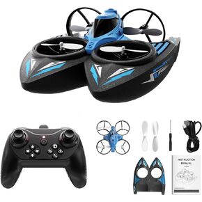 3 in 1 Remote Control Boat, RC Boat for Kids Birthday Gifts, RC Airplane Plane Drones for Pool Floor Bathtub, Indoor RC Plane, Cool LED Lights with 3 Speeds, Hovercraft with Waterproof Foam Material