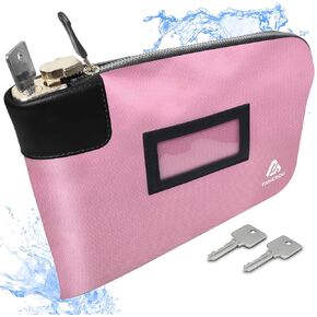 Waterproof Cash Bag with lock and 2 Keys, Money bag with Zipper,Security bags for cash, Durable Money Bank Deposit Bag, Nylon Documents Bag, Coin Check Wallet Pouch,Petty cash bag,11 x 9 Inch, Pink