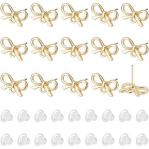SUNNYCLUE 1 Box 70Pcs Bowknot Post Earring Findings Earring Stud with Hole Earring Posts Gold Earring Stud with Hole Stud Earrings for Jewelry Making Accessories DIY Dangle Earrings Supplies Women