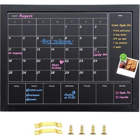 3-in-1 Chalkboard Calendar for Wall, Magnetic Monthly & Weekly Calendar Chalkboard, Blackboard for Wall with Black Wood Frame, Hanging Chalkboard Calendar for Decor/Memo(YL+ZL-HB-BK,4333)