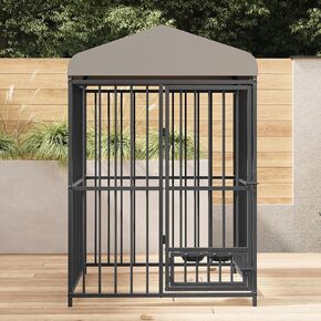 Outdoor Dog Kennel for Large Dogs, 4x4x6 FT Large Dog Kennel Outside with Lock, Dog Enclosures with UV-Resistant Waterproof Roof Cover for Outside