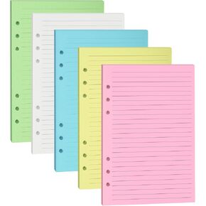A5 Colorful Lined Filler Paper, 6-Hole Punched, 120GSM Loose-Leaf Paper and Planner Inserts for Notebooks, Journals, and Study Notes,50 Sheets/100 Pages