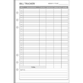 Bill Payment Tracker Refills - Bill Pay Checklist Refills for Filofax Planner, Organizer, Binders, 6 Hole Punched, 100 gsm, 100 Sheets/200 Pages, White Paper, Monthly Budget Forms, 5.5" x 8.5"
