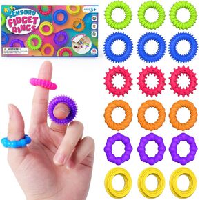 Fidget Toys Sensory Rings for Kids: 18 Pack Finger Anxiety Rings - Texture Stress Toys for Kids Autism Calming - Quiet Fidget Ring for Students Classroom