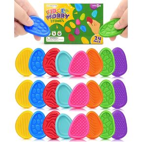 Fidget Toys Sensory Stone for Kids: 24 Pack Textured Worry Stones - Sensory Tools for Autism Children Calming - Quiet Fidget Toys for Students Anxiety Relief - Small Prizes Fidget Toys for Classroom
