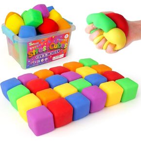 24 Pack Mini Slow Rise Stress Cube: Pull Stretch Fidget Toys for Anxiety Relief, Dough Squishy Toys Bulk for Kids, Classroom Prize Box Toys, Fidgets for Classroom, Hand Therapy Sensory Squishy Ball