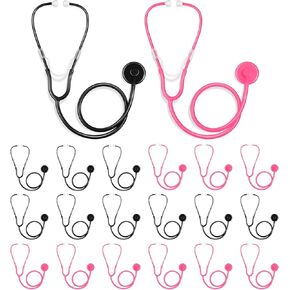 20 Pcs Kids Stethoscope Toy Real Working Plastic Stethoscope for Kids Role Play Girls Boys Doctor Nurse Accessories Costume School Career Day Cosplay(Black, Pink)