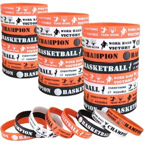 Oringaga 24PCS Basketball Silicone Wristband/Bracelets - Basketball Party Favors and Supplies - Motivational Sports Prize -Carnival/Events