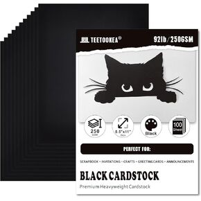 100 Sheets Black Cardstock, 8.5 x 11 Card Stock, 92lb/250gsm Thick Cover Stock, Heavyweight Printer Paper for Invitations, Scrapbooking, Crafting, DIY Projects, Decoration and Drawing