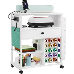 SEPTBOT Rolling Craft Storage Cart with Power Outlet and 23 Vinyl Roll Holders, Craft Rolling Storage Organizer Compatible with Cart Machines, Craft Organization and Storage Cart for Home Office