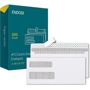 EnDoc 500#10 Double Window Envelopes Self Seal, 4 1/8 x 9 1/2" Security Envelopes for Invoices & Statements, Business Mailing Envelopes Privacy Tinted, Bright White 24lb Paper Envelopes no. 10