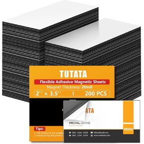tutata Business Card Magnets, 2" x 3.5", 200 Pack, Strong Flexible Magnetic Tape, Self Adhesive Backings, for Fridge, Photos, Cards, Small Business Supplies