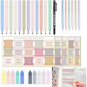 Bible Journaling Kit - Bible Study Supplies with 12 Highlighters, 6 Pens, 75 Laminated Tabs & Sticky Notes for Women & Men