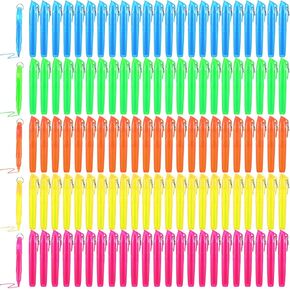 120 Pcs Mini Highlighters, 5 Colors with Key Ring, Chisel Tip, Quick Dry Highlighter, Color Highlighter, Transparent Visible Fluorescent Pen Shell, Suitable for Highlighting in Offices, Schools, Home