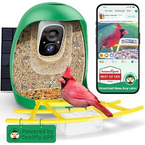 HIXX® Smart Bird Feeder with Camera, Birdwatching Camera with AI Identify Bird Species & Solar Panel, Auto Bird Video Capture & Instant Notifications, Bird Camera Feeder for Bird Lovers, Green