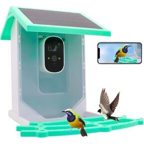 Bird Feeder with Camera, Gookit Smart AI Identify 12000+ Bird 1920HD Outdoor WiFi Solar Camera, Fully Color Night Watching Birds, Auto Capture Bird Videos with 32G Card（Green）