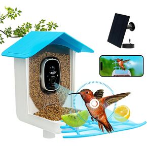 Smart Bird Feeder with Camera, Solar Powered, AI Identify 10000+ Bird Species Outdoor Birds, Watching & Auto Capture Bird Cameras, Great Gifts for Bird Lovers, Blue, Mejoro®