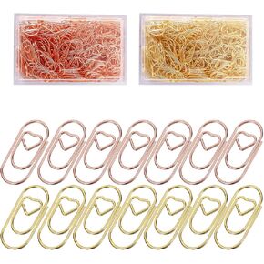 Tofficu 400 Pcs Heart Paper Clips, Love Heart Shaped Decorative Document Clips, Assorted Colors, Metal, for Office, School, Home, Scrapbooking, Bookmark Clips, Rose Gold Paper Clips