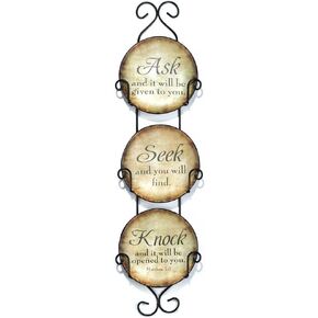 Dicksons Ask, Seek, Knock Ceramic Mini Wall Plates With Metal Display Rack, Set of 3