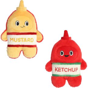 Aurora® Interactive Flipovers™ Mustard & Ketchup Stuffed Animal - Eye-Catching Designs - Endless Play - Yellow 11 Inches
