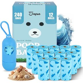 Joyeux 240 Count Ocean Scent Dog Poop Bags Rolls,with Dispenser,Leak-Proof Large Doggie Poop Bags,Extra Thick Poop Bag for Dogs,Cats Litter Bags,Blue Trash Bags for Doggy Pets Bolsa de Popo de Perro
