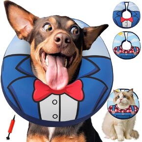 Dog Cone Collar, Adjustable Soft Dog Cone,Comfy Inflatable Dog Collars for After Surgery,Alternative to Cone of Shame,Dual-Sided Pattern Donut Collar for Small Medium Large Dogs,Not Block Vision（L）