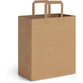 BagDream 100Pack 10x6.75x12 Kraft Brown Paper Bags with Handles Bulk, Shopping Merchandise Retail To Go Bags for Takeout Containers, Flat Handles Wider-gusset Recycled Gift Bags