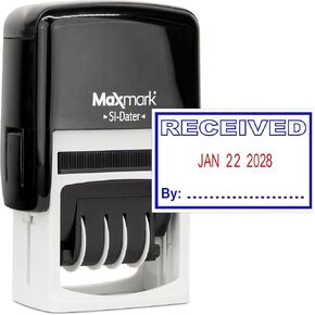 MaxMark Office Self Inking Date Stamp with Phrase Received - 2 Color Blue/Red Ink