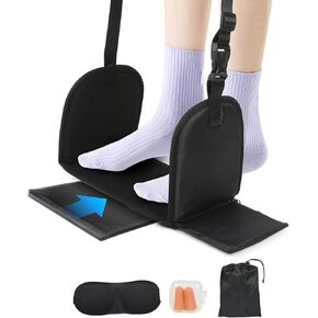 Didida Airplane Foot Hammock with Hard Support,Adjustable Airplane Footrest,Portable Airplane Foot Rest,Eye Mask,Earplugs Suitable for Office,Long Flight Travel