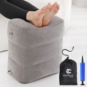 Inflatable Airplane Foot Rest with Hand Pump and Carry Bag, Travel Foot Rest, Airplane Chair Extender for Kids, 3 Adjustable Heights for Office, Car, Train - Grey, Pack of 1