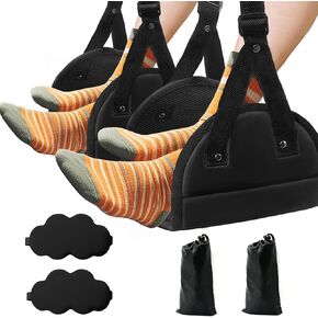 2 Pack Foot Hammock for Plane Travel,Portable and Adjustable Airplane Foot Hammock,Foot Rest Under Desk for Office Use with Eye Mask,Airplane Foot Rest for Long Flight to Relax Your Feet