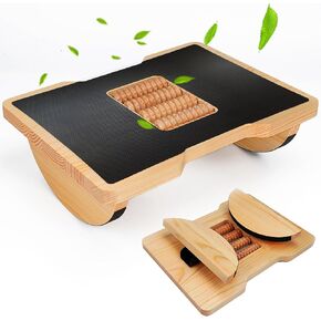 Wood Foot Rest for Under Desk at Work, Ergonomic Foldable Footrest with Roller Massager for Enhanced Circulation & Comfort, Standing Desk Rocker Balance Board for Office & Home