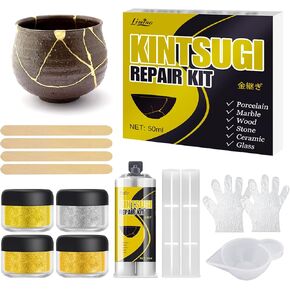 4 Colors Kintsugi Repair Kit - 50ml Food Safe＆Dishwasher Safe Glue for Pottery and Porcelain Repair, Ceramic Repair Resin for Bowls, Plates, Vases, Jades, Meaningful Presents for DIY Art Enthusiasts