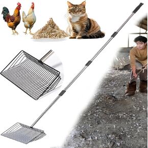 10 in Large Chicken Poop Scooper,4-in-1 Stainless Steel Handle, Adjustable Chicken Coop Accessories, Suitable for Chicken Coop Cleaning Cat Litter Other Heavy Duty Poop Scoop (Large)