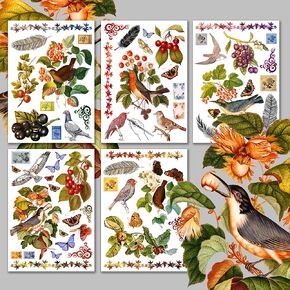 Holographic Stickers Pack # Birds and Flowers Last Century HANATABA Vintage Art Deco Styled Wall Laptop Large Vinyl Hologram Stickers