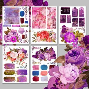Decoupage Paper Pack (15 Sheets 8"x11") Purple Memories, Old Letters and Flower Smells HANATABA Vintage Art Deco Styled Ephemera Pictures for Decoupage Craft and Scrapbooking