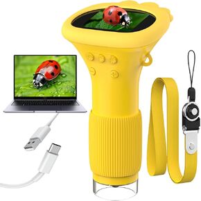 Microscope OUTACT Pocket Microscope Microscope for Children with 8 LEDs 50-1000x Digital Microscope with Adjustment Button Science Portable Microscope with 4 Adjustment Levels