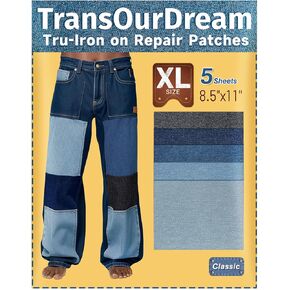 TransOurDream Tru-Iron on Patches for Jeans Repair (15pcs, 4.75"x4.75", M Size), Denim Iron-on Repair Patches, Jeans and Clothing Repair and Decorating kit, Denim Patch for Jeans Inside (5 Colors)