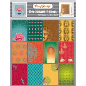 CrafTreat India Decoupage Paper for Crafts - Ethnic India - Size: A4 (8.3 x 11.7 Inch) 12Pcs - Furniture Decoupage Paper Buddha - Decoupage Paper Indian