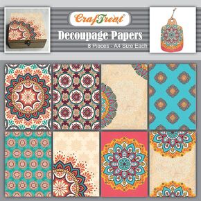CrafTreat Mandala Decoupage Paper for Crafts - Mandala I and II - Size: A4-8 Pcs - Decoupage Paper for Wood, Furniture and Scrapbooking