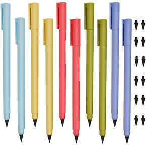 Maydahui 10 PCS Everlasting Pencil Inkless Eternal Pencil Magic Pencil Infinity Reusable Pencil with 12 Replaceable Nibs Macaron Morandi Colors for School Students Party Office