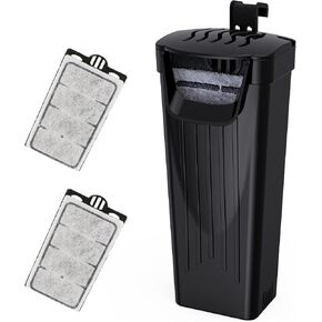 Aquarium Filter(3.5W), Fish Tank Filter, Turtle Tank Filter, Low-Water Filter for Small Fish Tank, Reptile Tank Up to 15Gallon, with 2 Cartridges(Black)