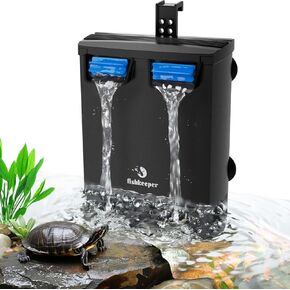 Turtle Tank Filter, Aquarium Filter 132 GPH 5 W with 2 Filter Cartridges 3-Stage Turtle Filter with Impeller Low Water Level Easy to Clean Quiet 2 Mounting Ways for Fish Tank Reptile Frog up to 40 Gal